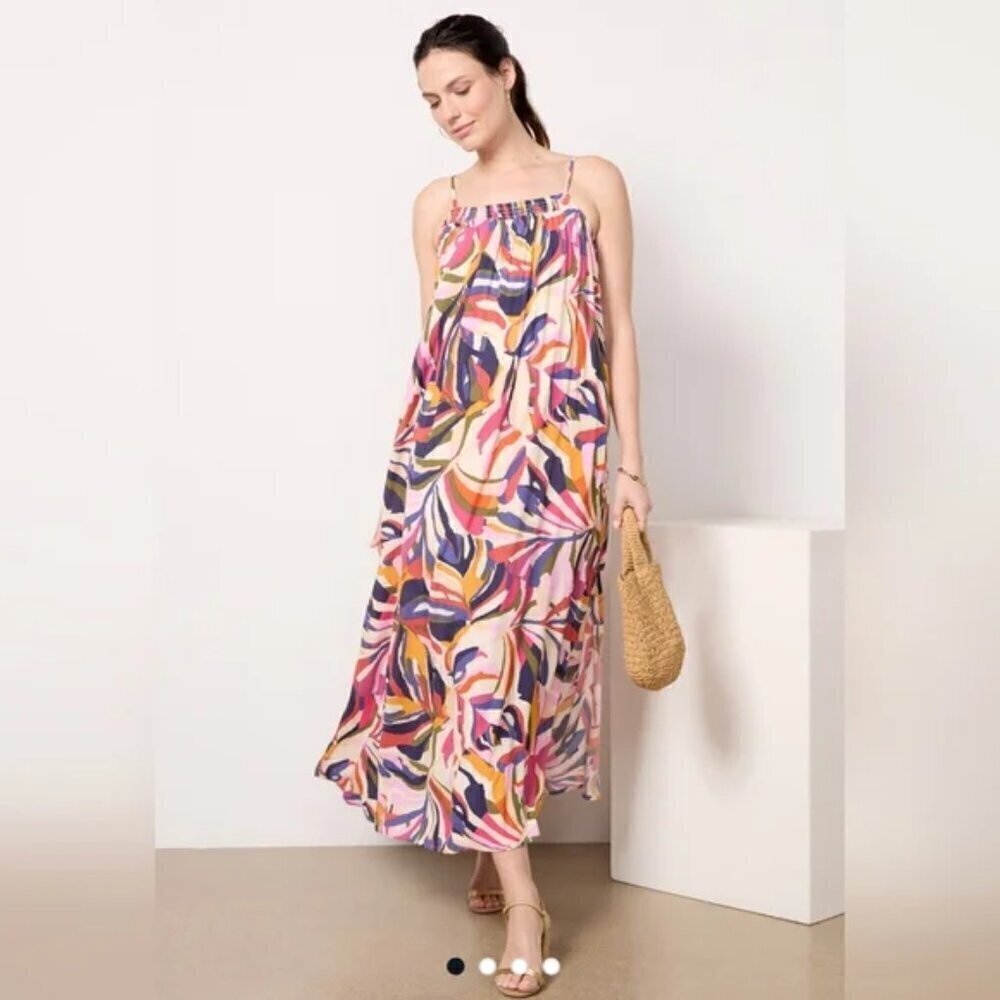 Evereve Evelyn maxi dress tank long flowy smocked colorful abstract new Small
